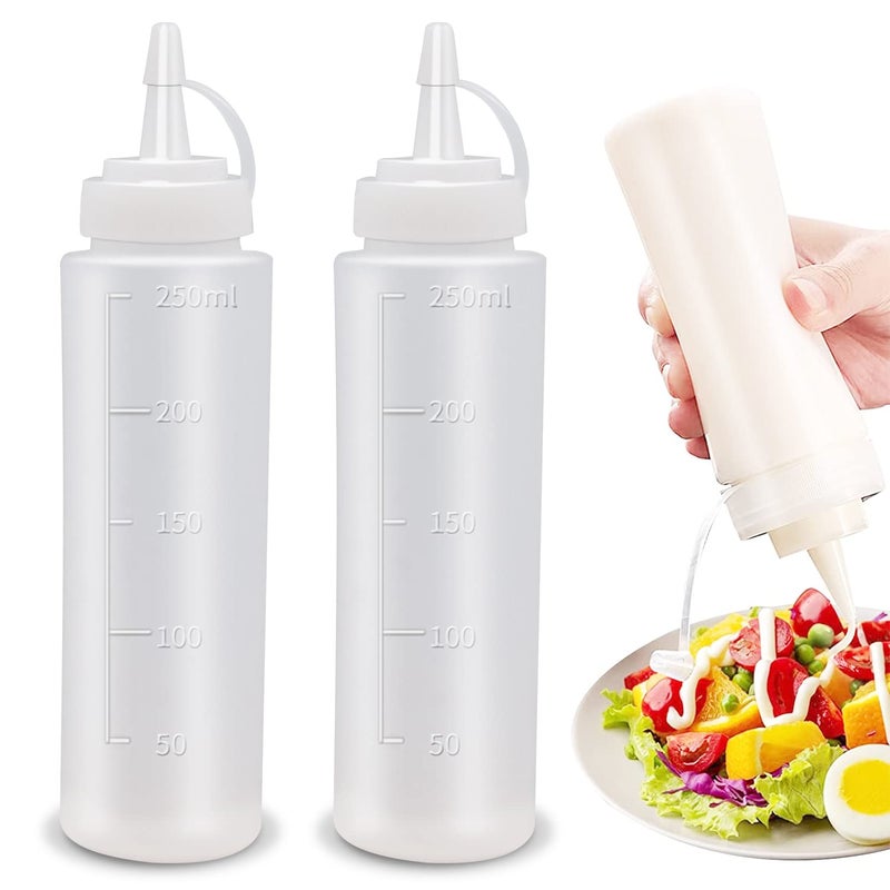 Abnaok Condiment Squeeze Bottles, 2-Pack 8 oz Food Grade Plastic Squeeze Condiment Bottles with Twist On Cap Lids for Sauces, Paint,Oil, Condiments,Salad Dressings, Arts and Crafts - Image 1